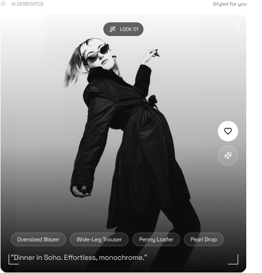 AI generated outfit card with monochrome styled look